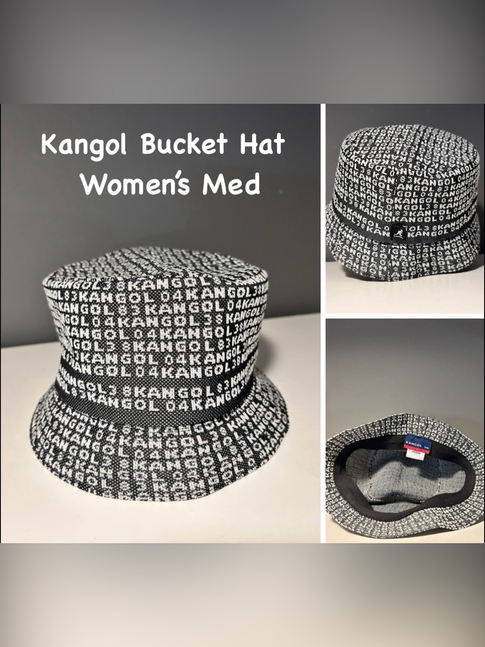 Kangol Black & White All-Over Logo Bucket Hat